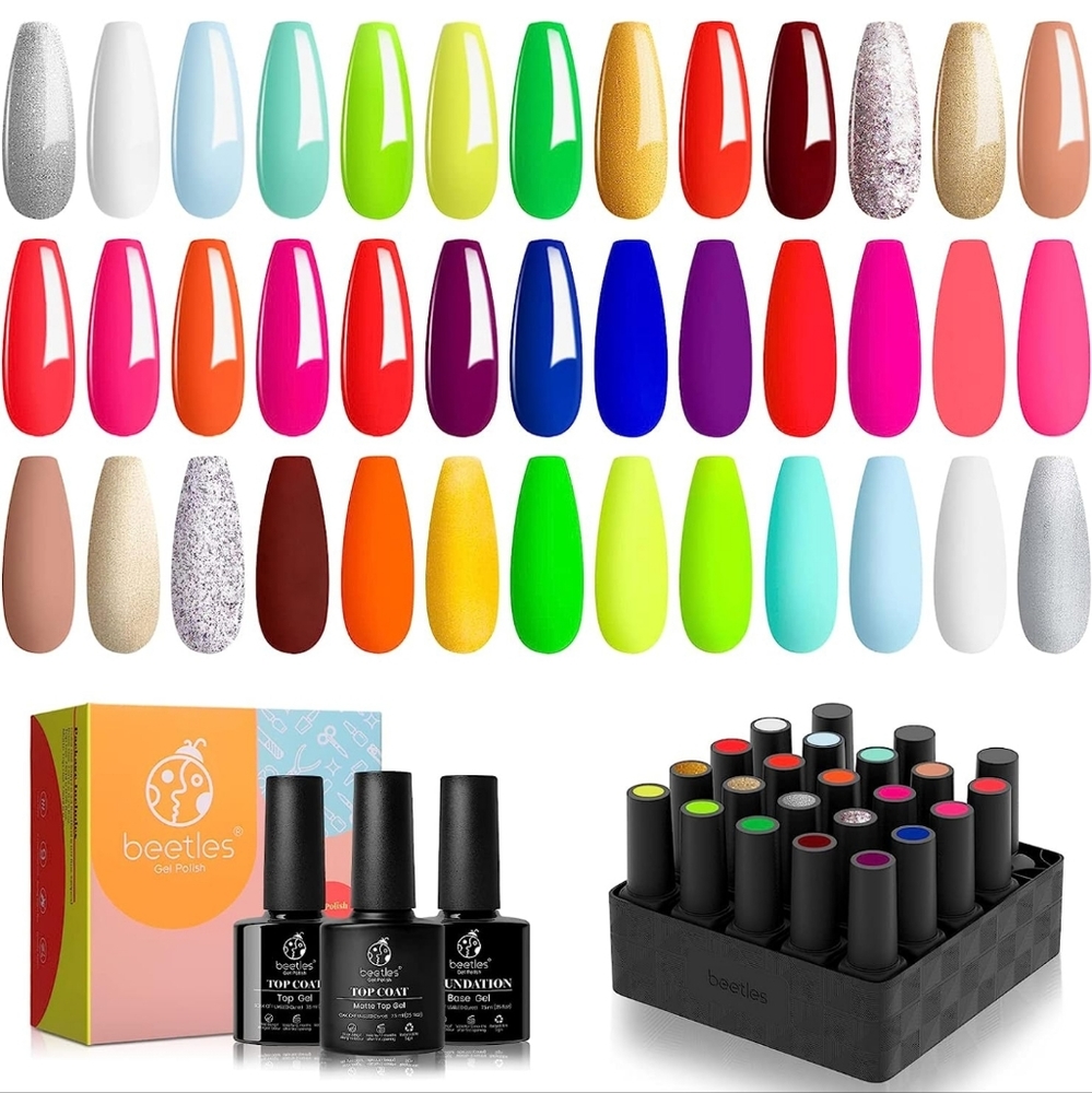 Gel Polish Nail Set 20 Colors Neon Collection Hot Pink Magenta Lemon Green Soak